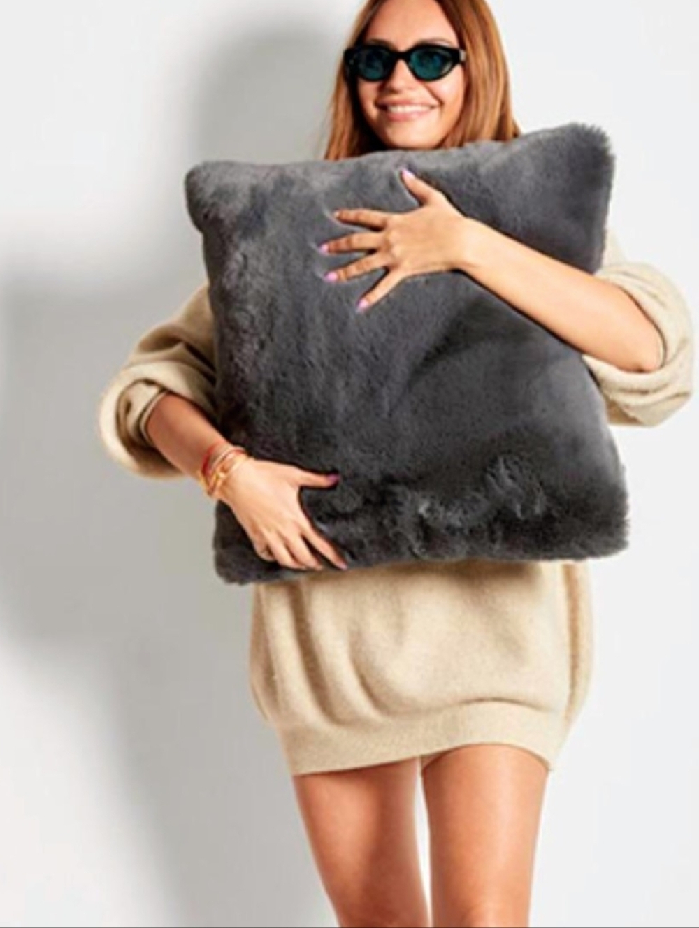 Plush Faux Fur Decorative Shams Pillow Cases - Charcoal Gray